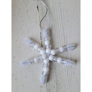 Handmade white bead snowflake ornament Xmas decor